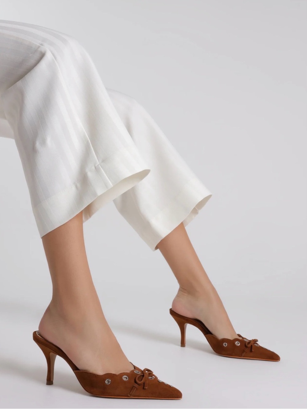 Schutz Hilly 76MM Studded Suede Mules in Dark Caramel